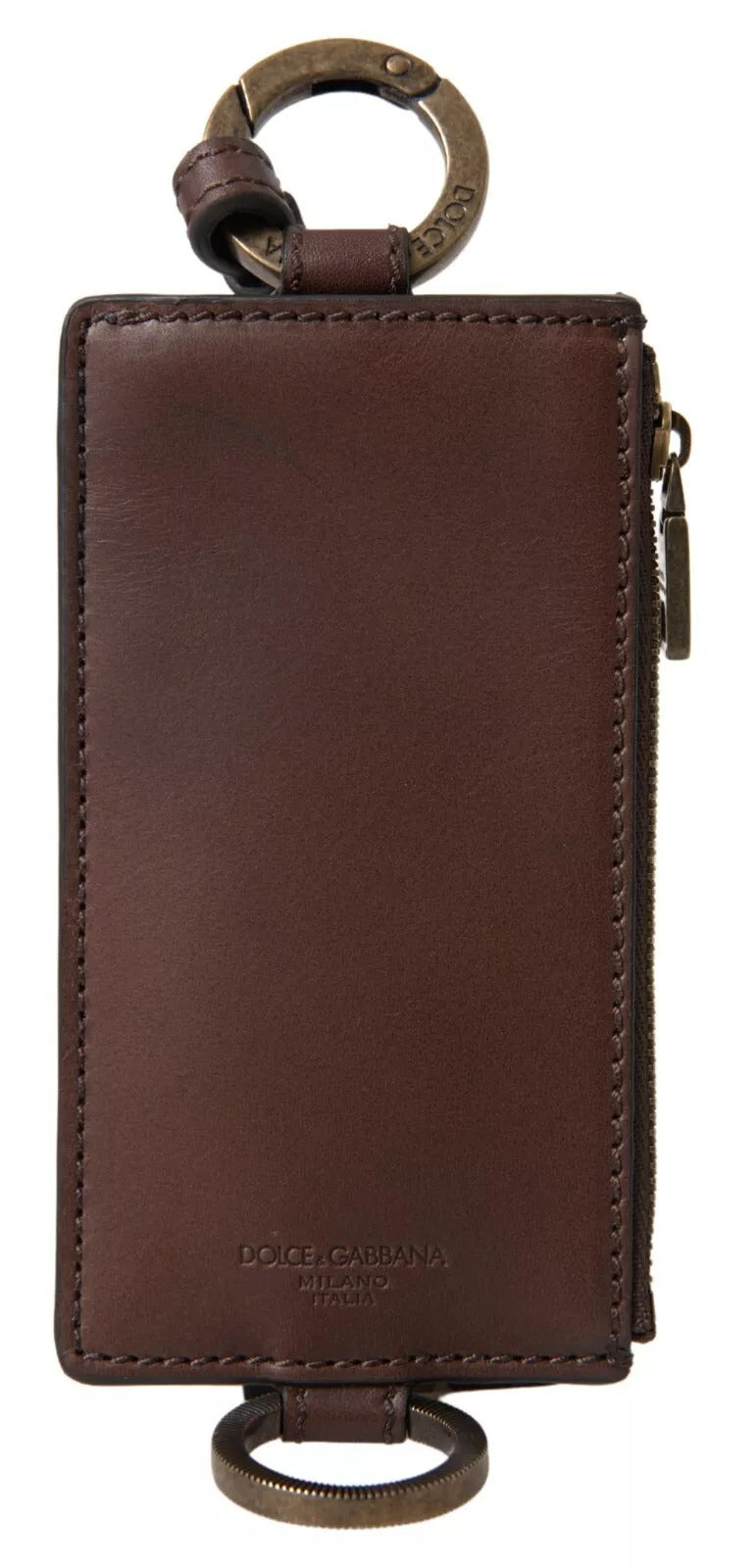 Dolce & Gabbana Brown Leather Lanyard Logo Card Holder Men Wallet