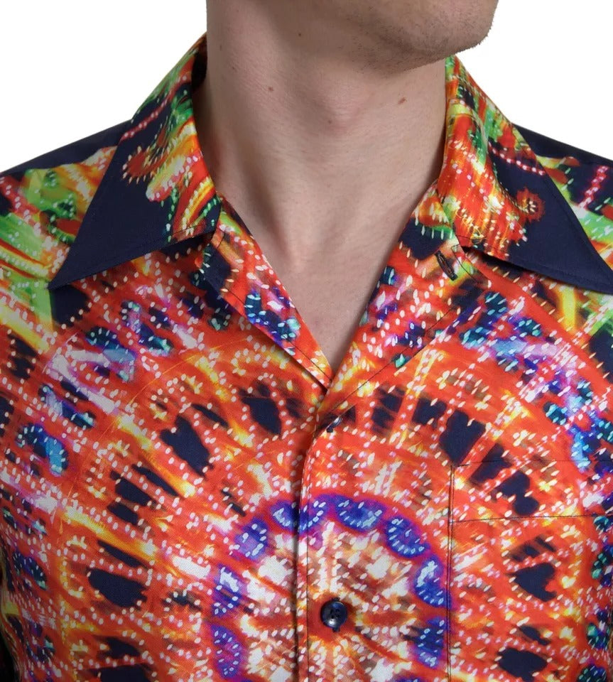 Dolce & Gabbana Multicolor Luminarie Print Men Silk Shirt