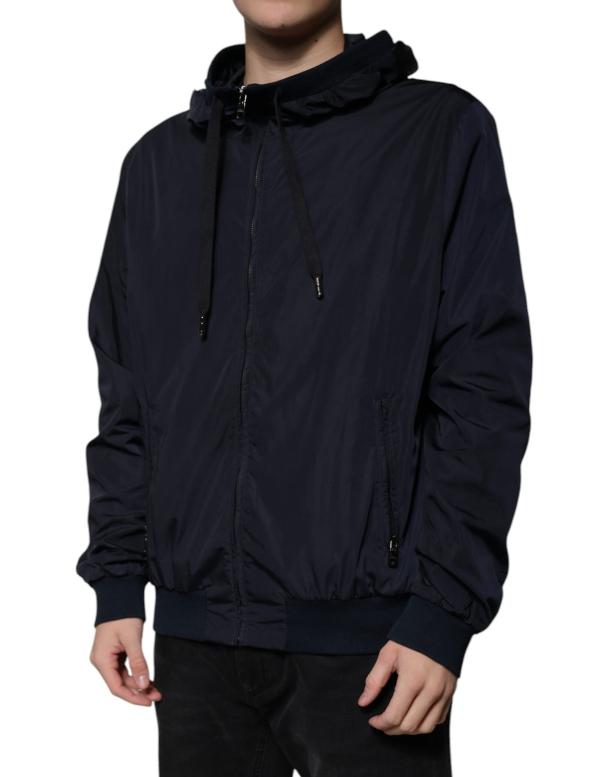 Dolce & Gabbana Dark Blue Logo Tape Full Zip Hooded Jacket