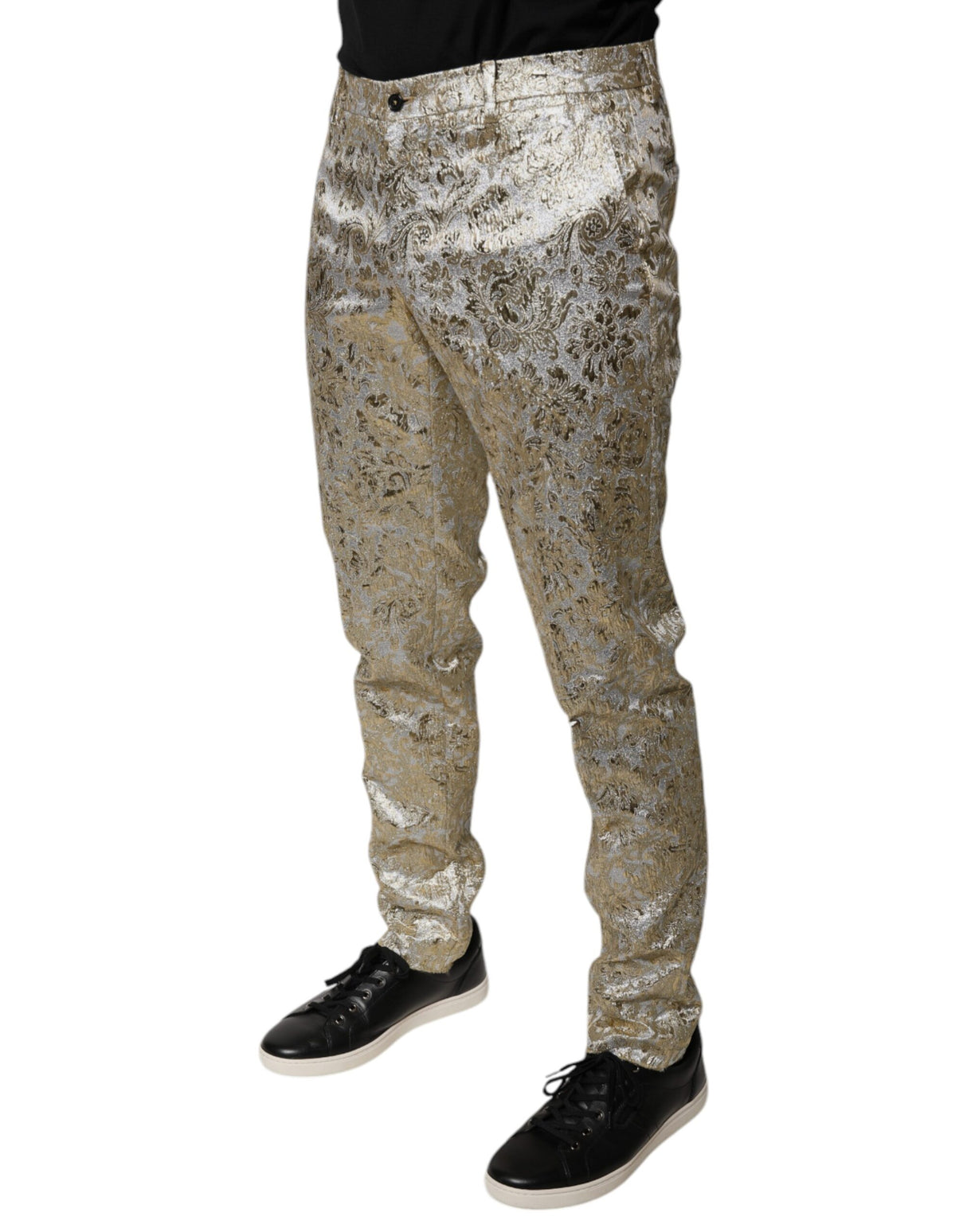 Dolce & Gabbana Gold Floral Jacquard Men Dress Pants