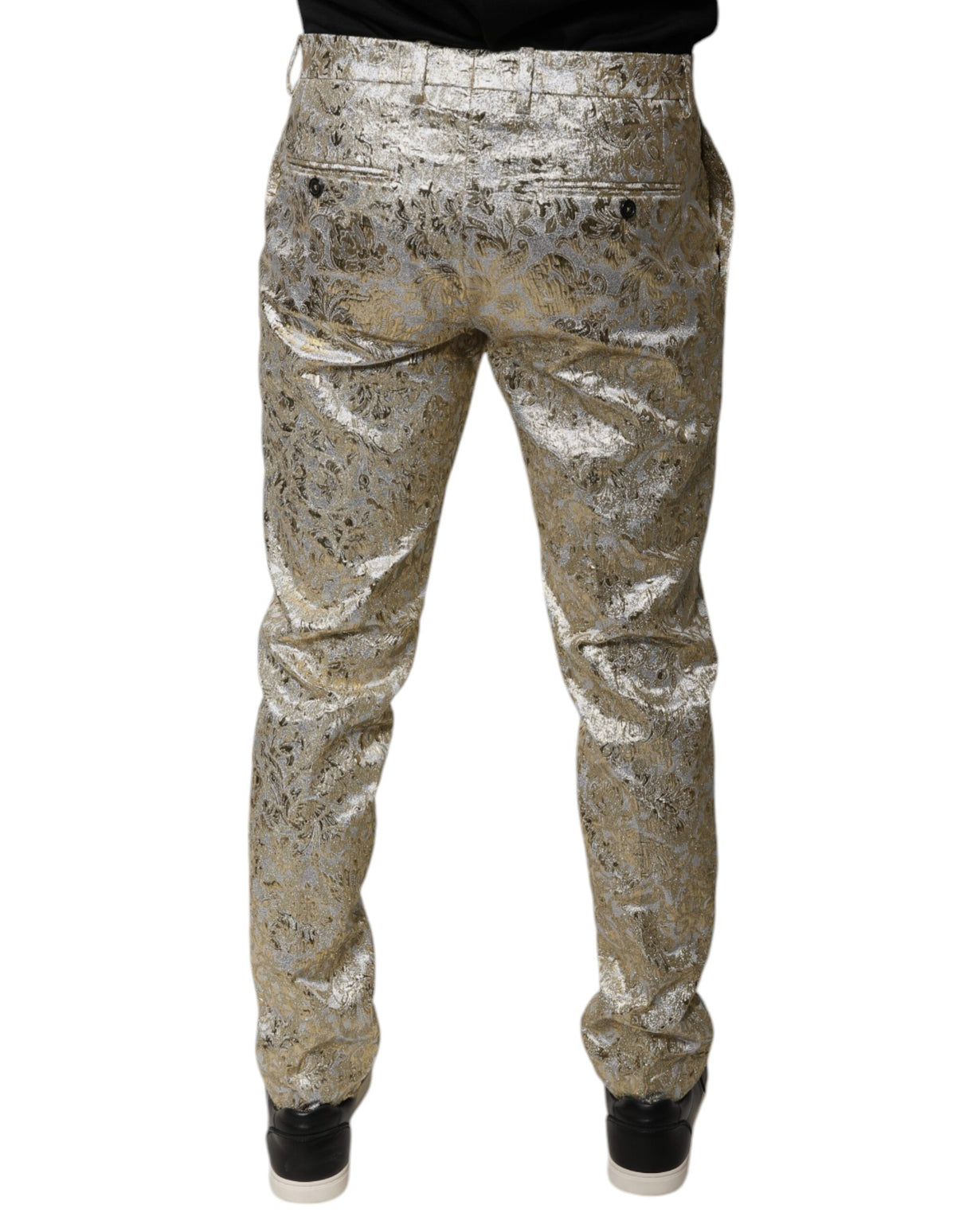 Dolce & Gabbana Gold Floral Jacquard Men Dress Pants