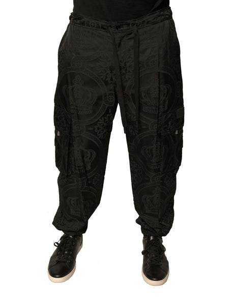 Dolce & Gabbana Black Crown Nylon Jogger Sweatpants Pants