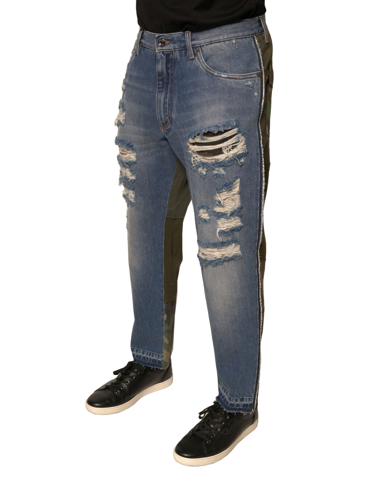 Dolce & Gabbana Blue Tattered Straight Cropped Denim Jeans