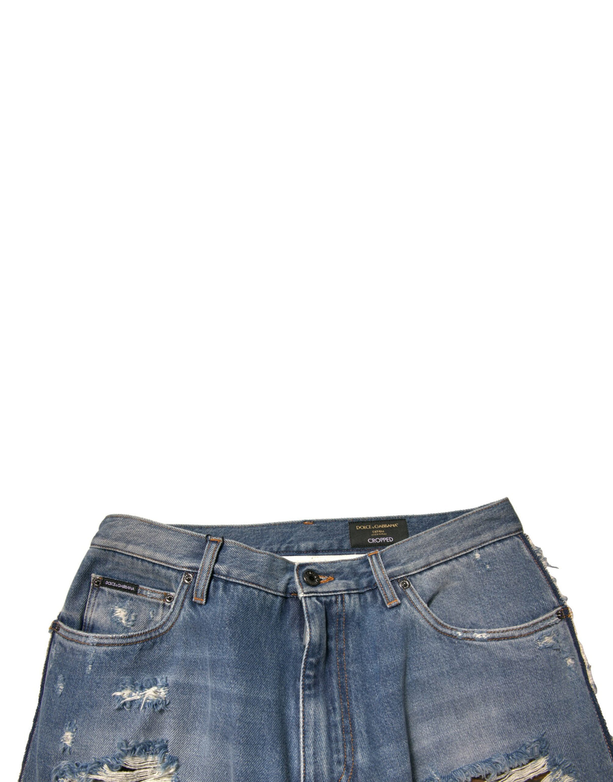 Dolce & Gabbana Blue Tattered Straight Cropped Denim Jeans