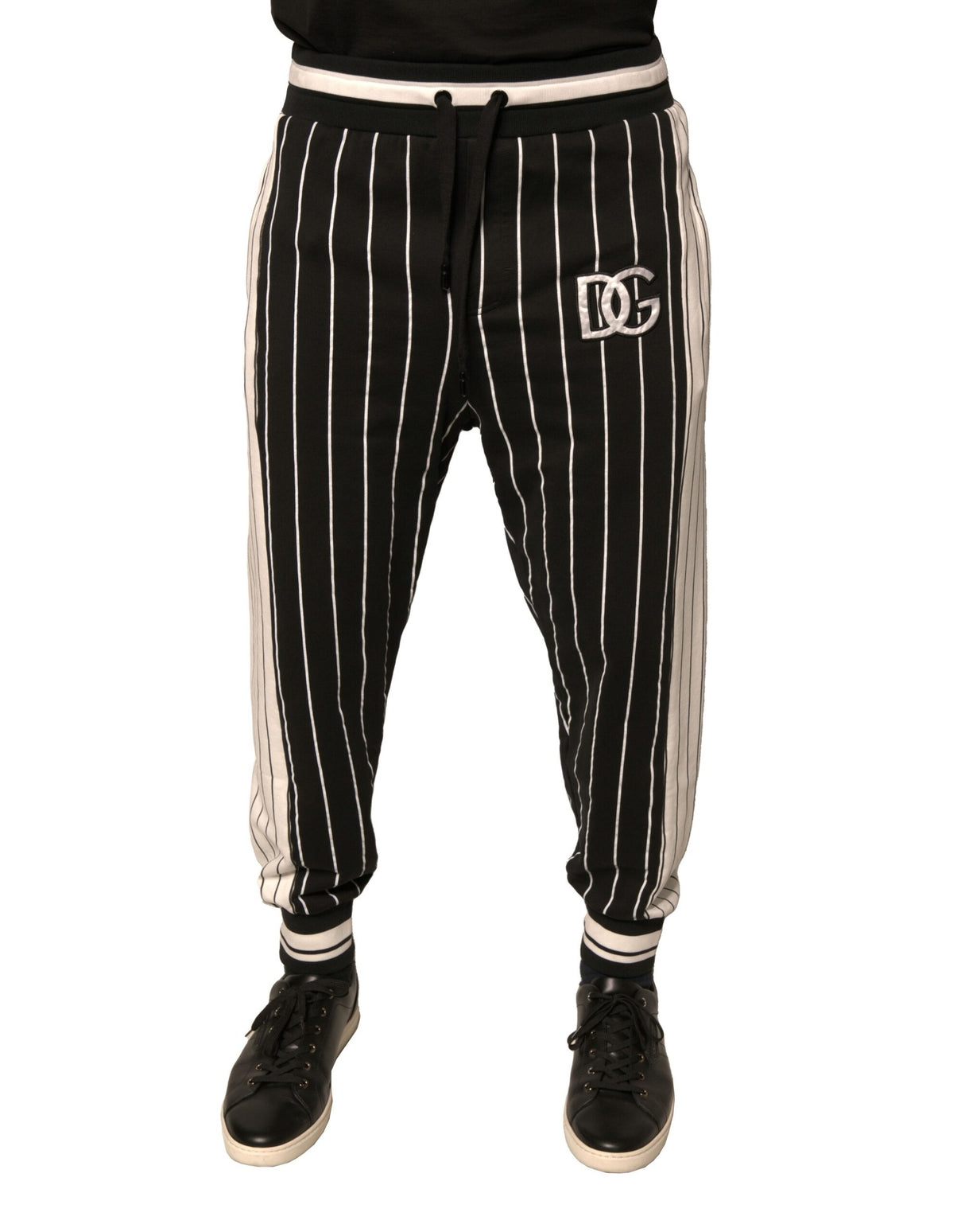 Dolce & Gabbana Black White Stripes Cotton Jogger Pants