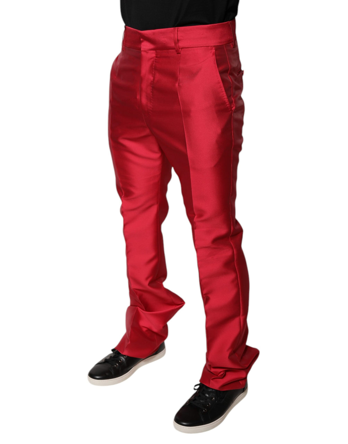 Dolce & Gabbana Red Silk Slim Fit Mid Waist Dress Formal Pants