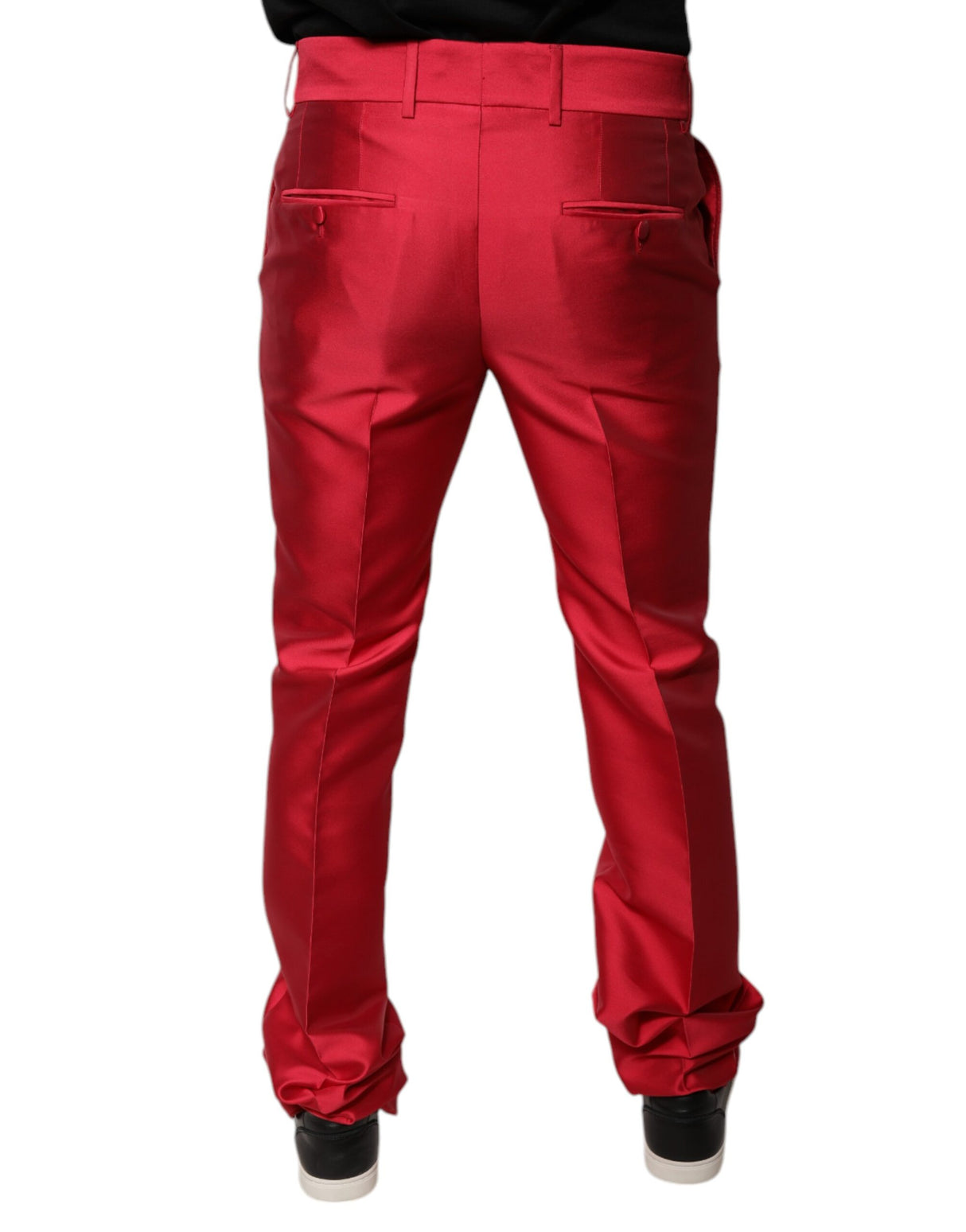 Dolce & Gabbana Red Silk Slim Fit Mid Waist Dress Formal Pants