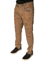 Dolce & Gabbana Brown Tattered Cotton Skinny Denim Jeans