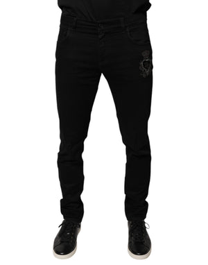 Dolce & Gabbana Black DG Crown Logo Cotton Skinny Denim Jeans