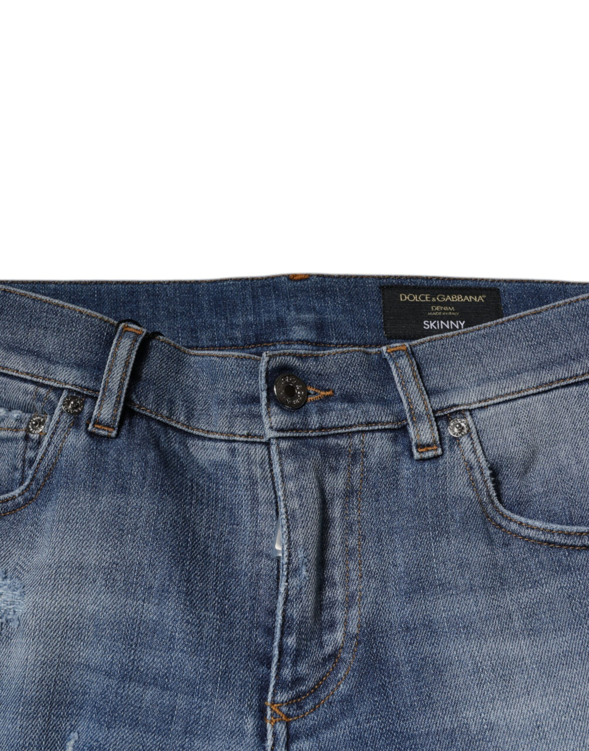 Dolce & Gabbana Blue Tattered Cotton Stretch Skinny Denim Jeans