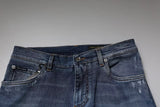 Dolce & Gabbana Blue Tattered Cotton Stretch Skinny Denim Jeans