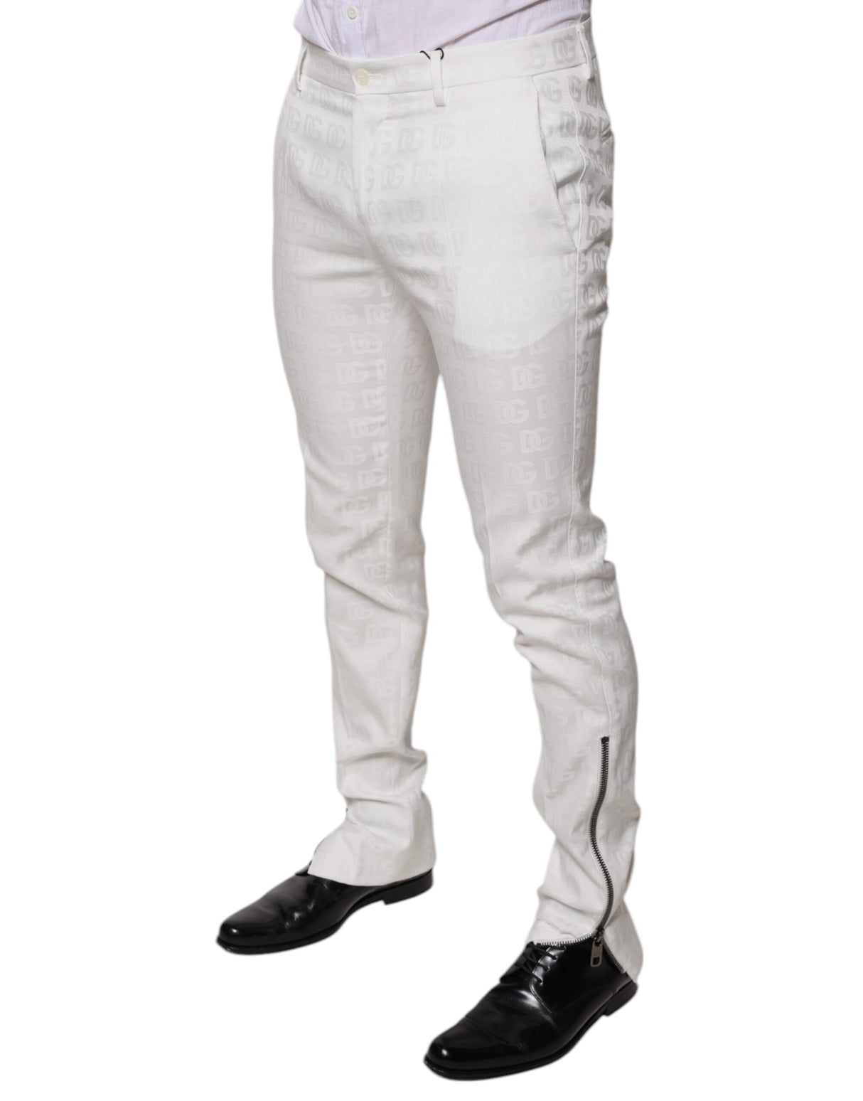 Dolce & Gabbana White Cotton Tapered Formal Dress Pants