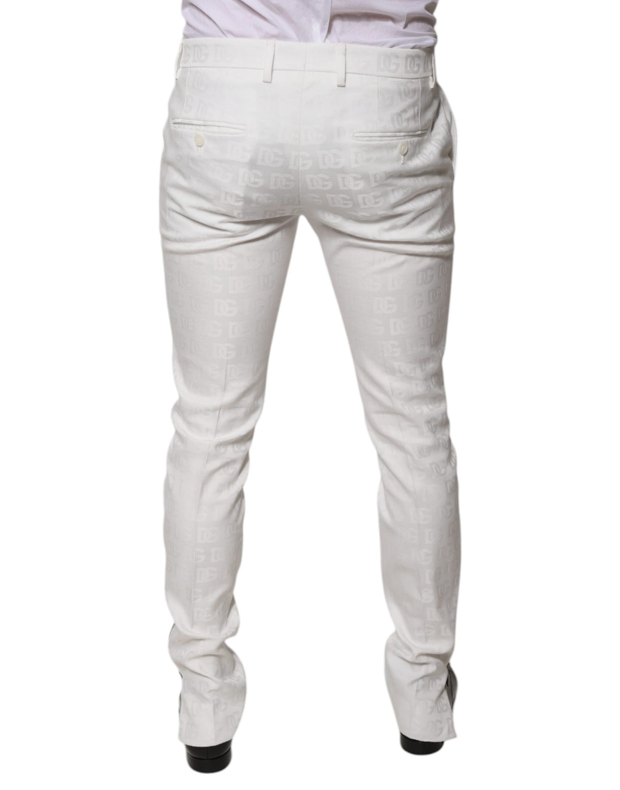 Dolce & Gabbana White Cotton Tapered Formal Dress Pants