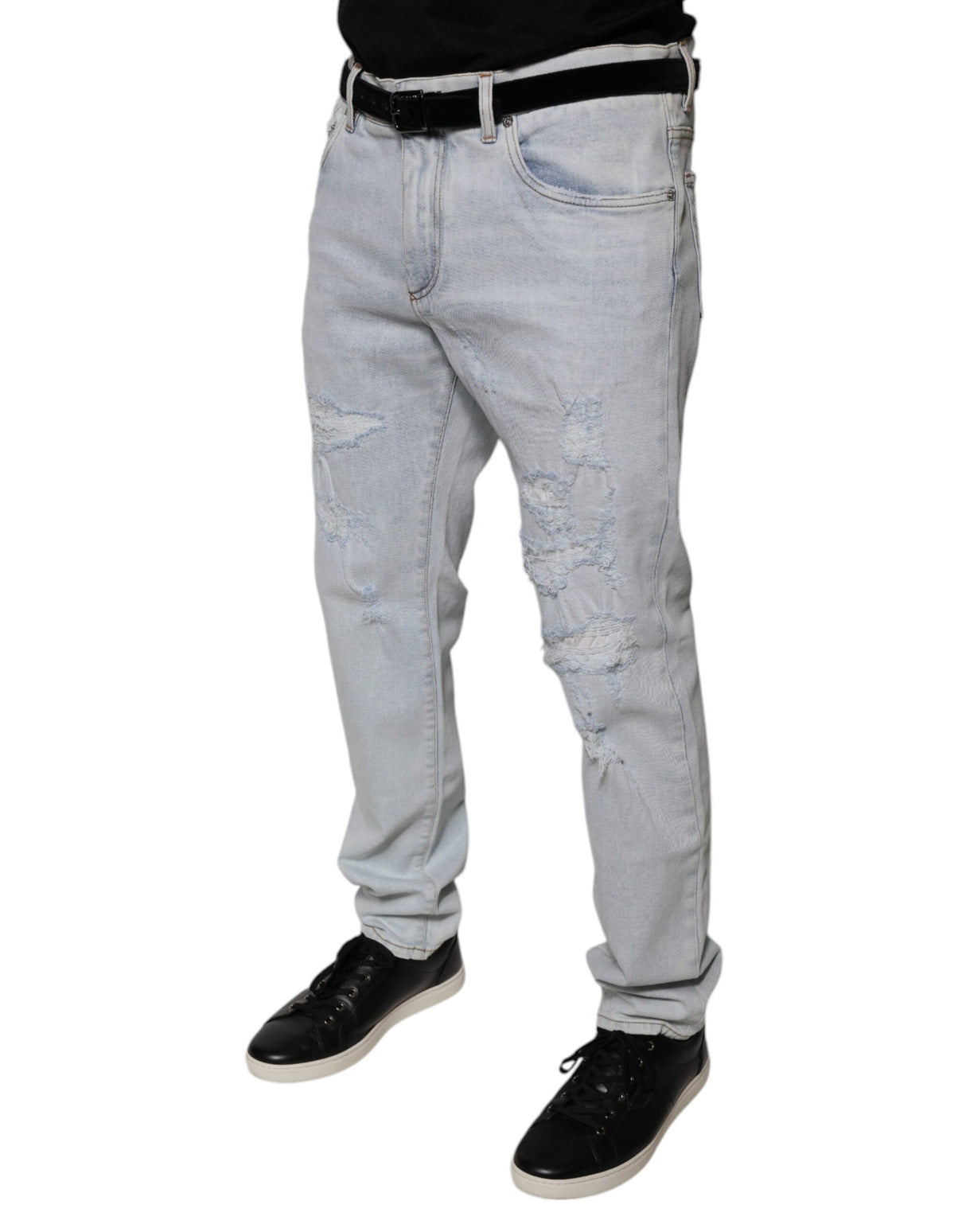 Dolce & Gabbana Light Blue Cotton Tattered Skinny Denim Jeans