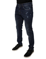 Dolce & Gabbana Dark Blue Cotton Logo Skinny Denim Jeans