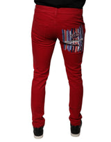 Dolce & Gabbana Red Crown Logo Cotton Skinny Denim Jeans