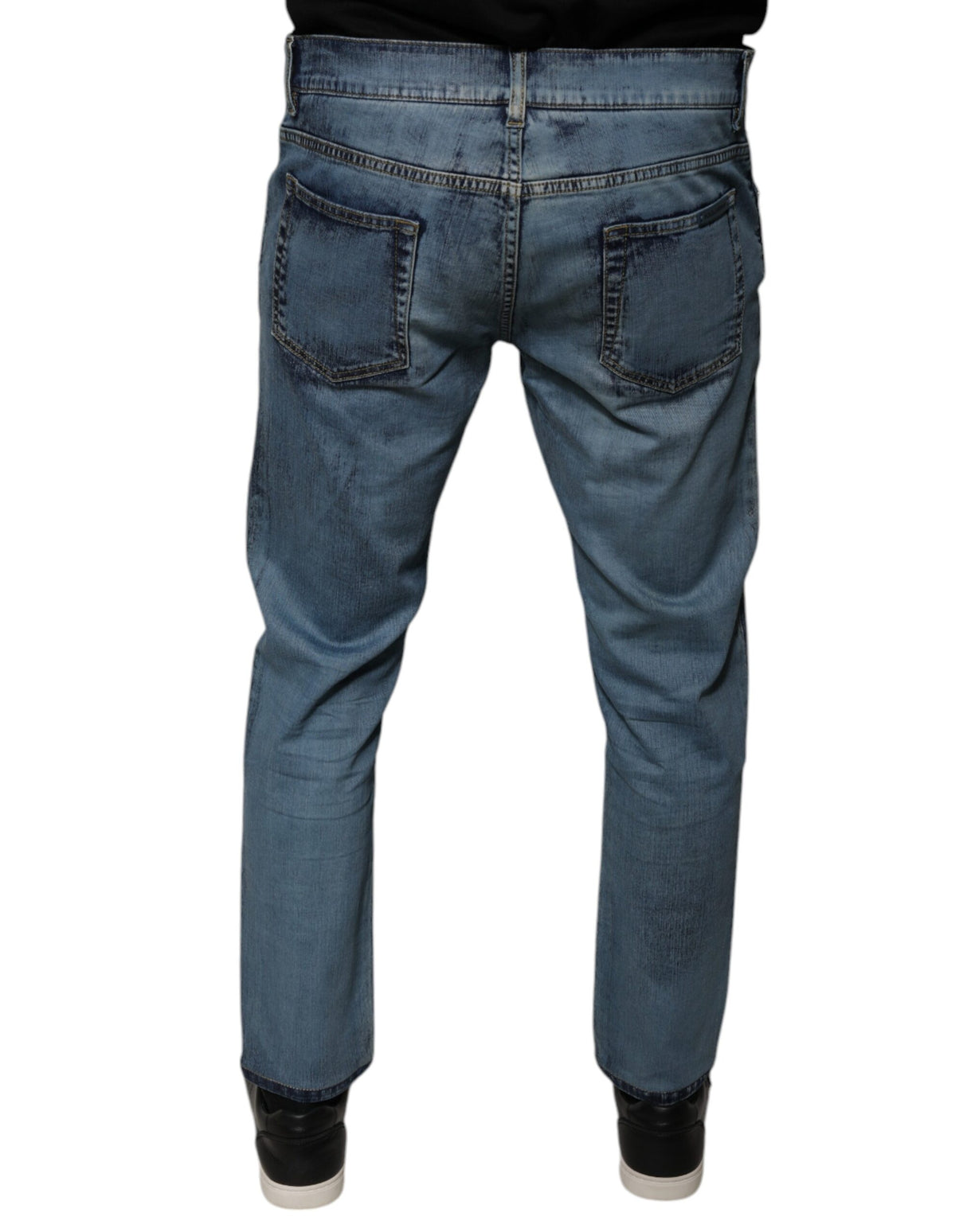 Dolce & Gabbana Blue Cotton DG Crown Patch Skinny Denim Jeans