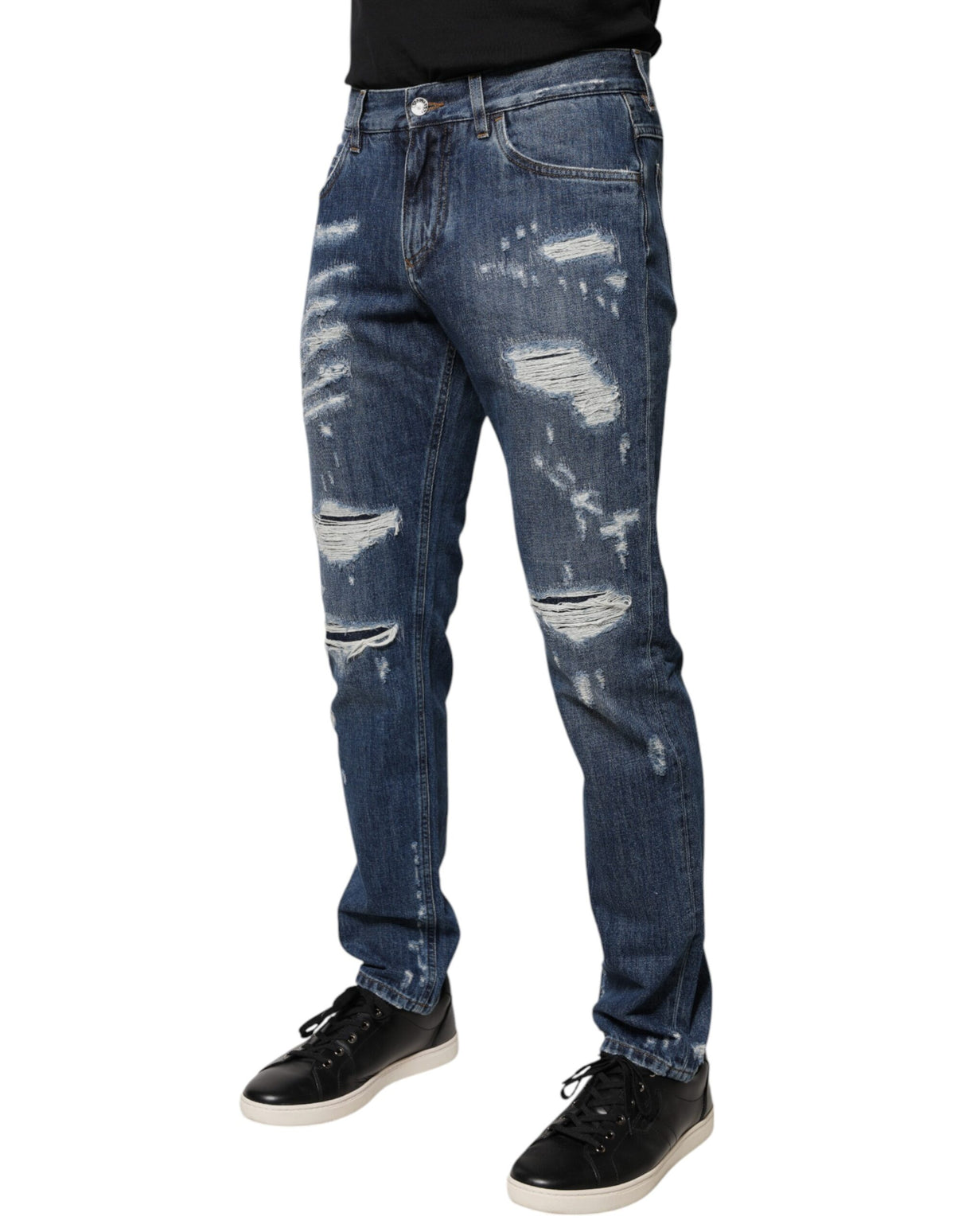 Dolce & Gabbana Blue Cotton Tattered Skinny Denim Jeans