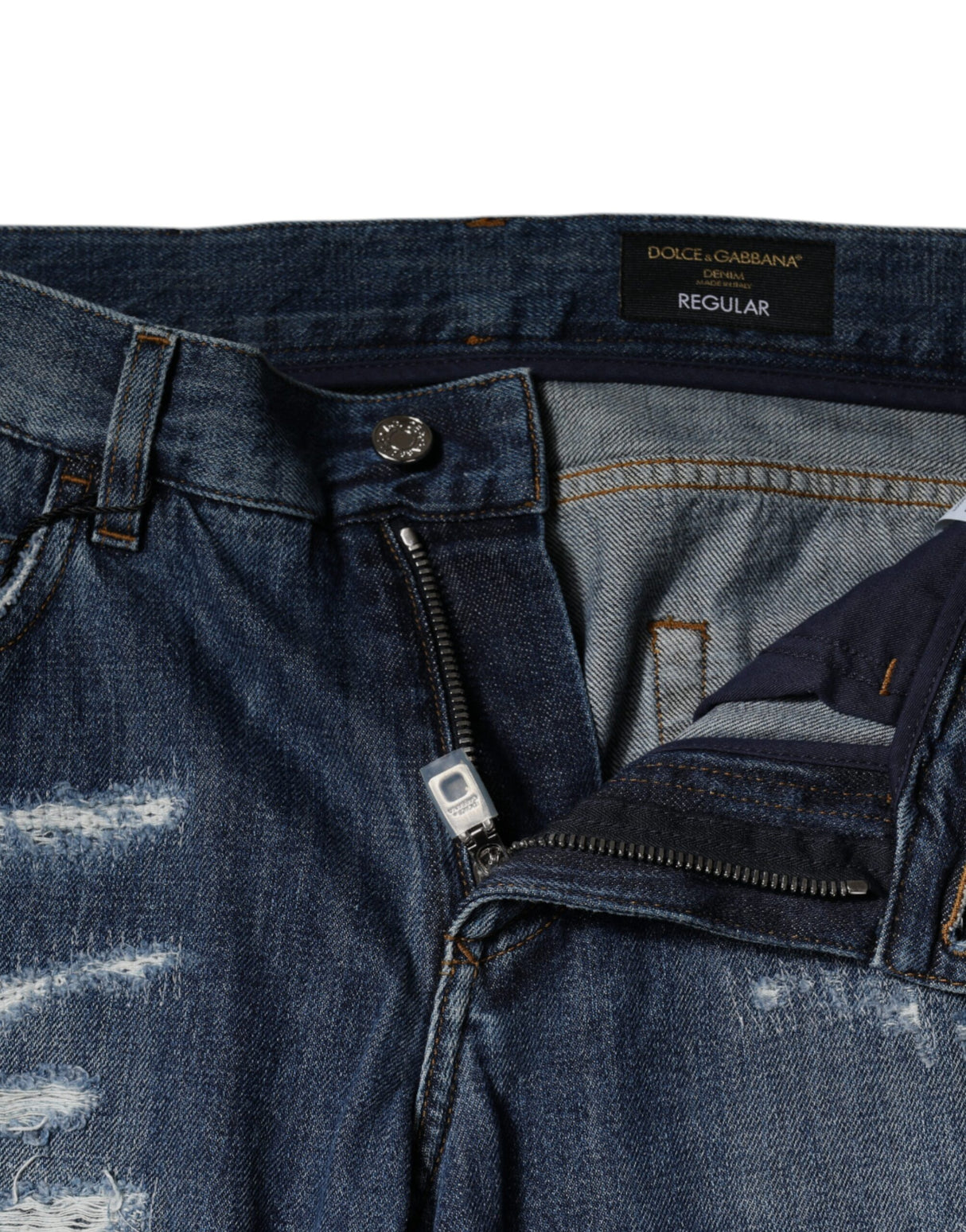 Dolce & Gabbana Blue Cotton Tattered Skinny Denim Jeans