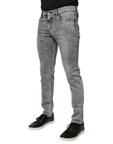 Dolce & Gabbana Gray Logo Plaque Cotton Slim Fit Denim Jeans