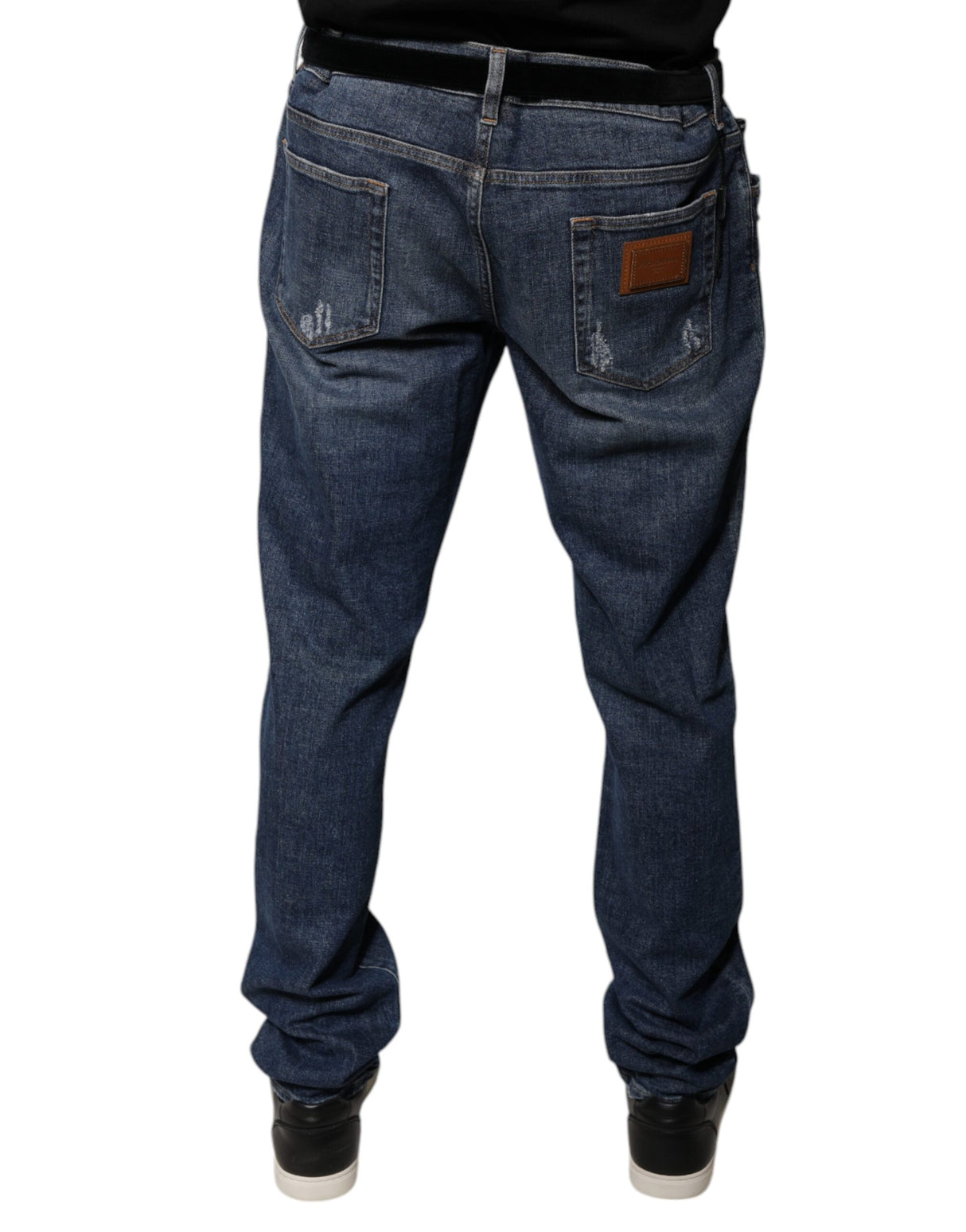 Dolce & Gabbana Dark Blue Cotton Logo Skinny Denim Jeans