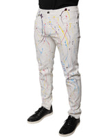 Dolce & Gabbana White Color Splash Print Skinny Denim Jeans