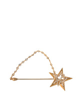 Dolce & Gabbana Gold Brass DG Logo Star Crystal Brooch Lapel Pin