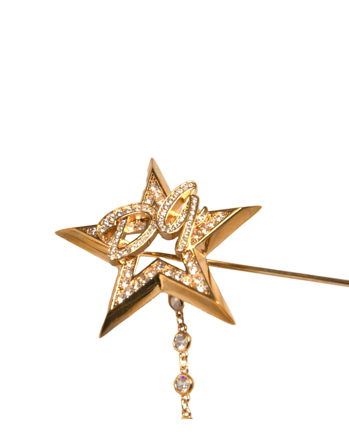 Dolce & Gabbana Gold Brass DG Logo Star Crystal Brooch Lapel Pin