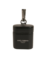 Dolce & Gabbana Black Leather Logo Silver Metal Strap Airpods Case