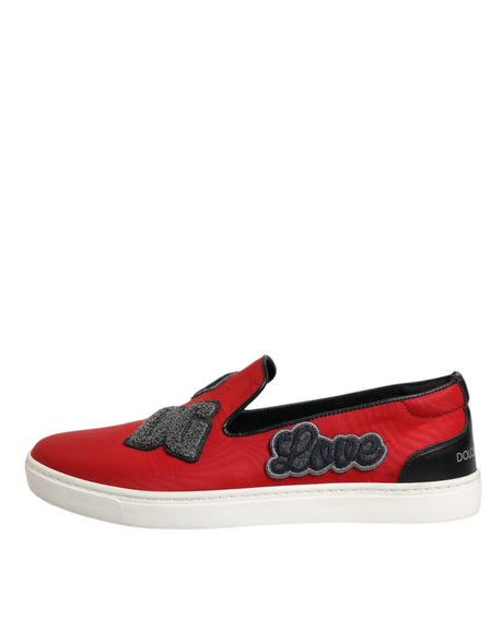 Dolce & Gabbana Red Leather Nylon Low Top Men Sneakers Shoes