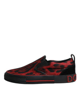 Dolce & Gabbana Red Black Leopard Cotton Men Low Top Sneakers Shoes