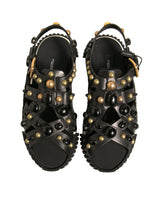 Dolce & Gabbana Black Leather Studded Slides Sandals Shoes