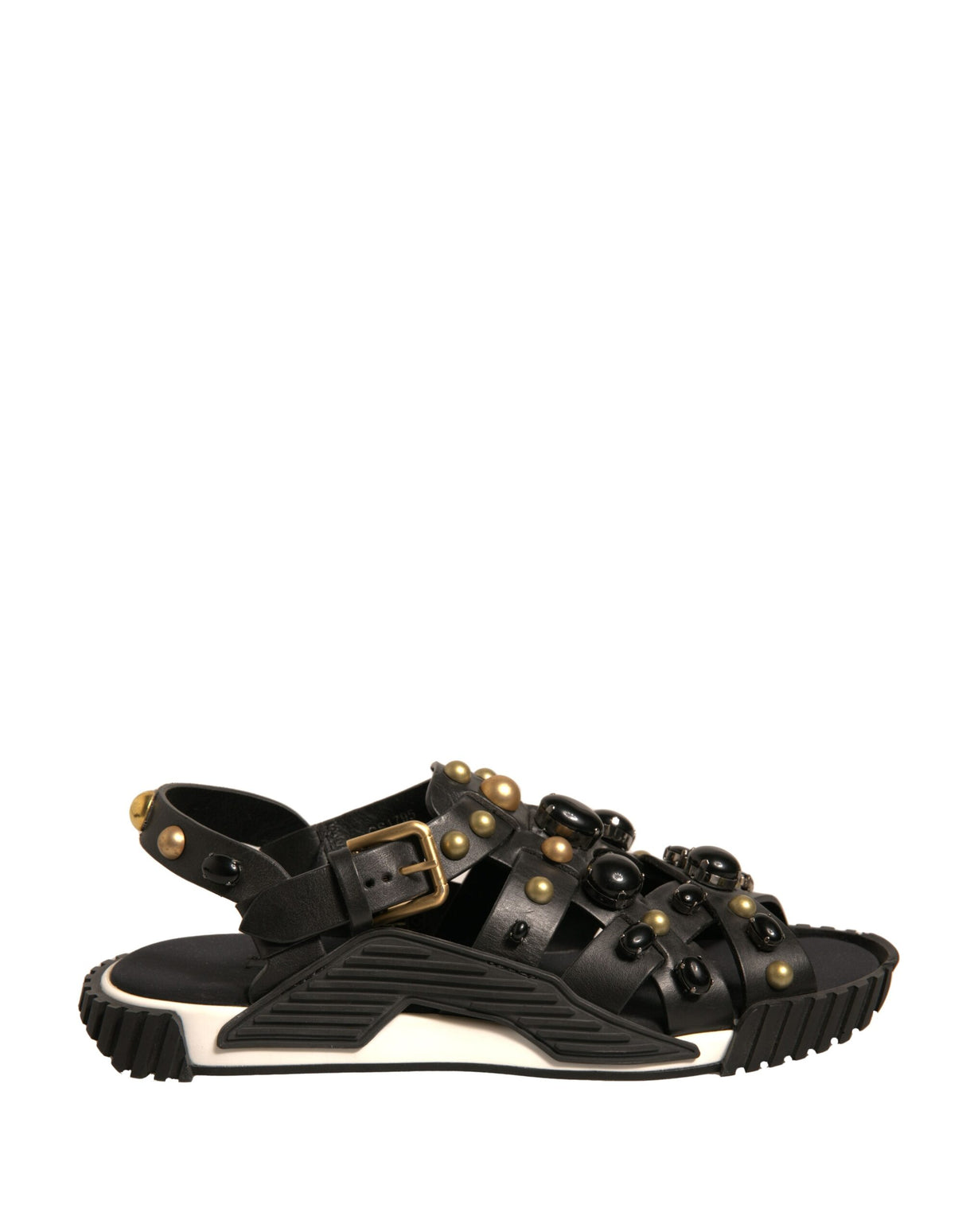 Dolce & Gabbana Black Leather Studded Slides Sandals Shoes