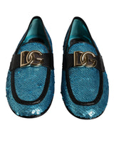 Dolce & Gabbana Blue Sequined Loafers Formal Dress Shoes