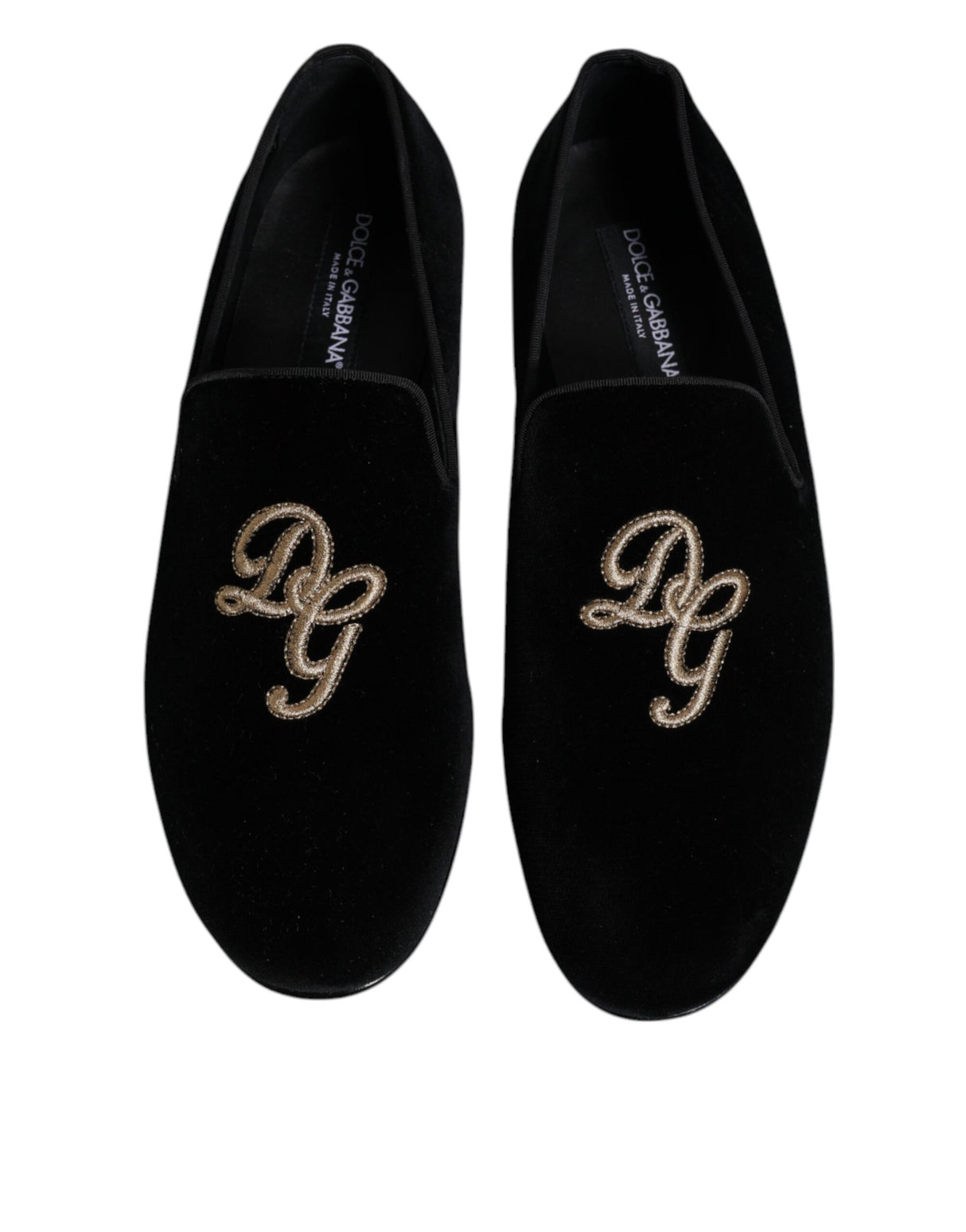 Dolce & Gabbana Black Velvet DG Logo Loafers Formal Shoes