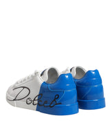 Dolce & Gabbana White Blue Portofino Leather Sneakers Shoes