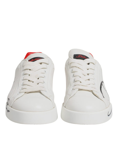 Dolce & Gabbana White Red Portofino Leather Sneakers Shoes