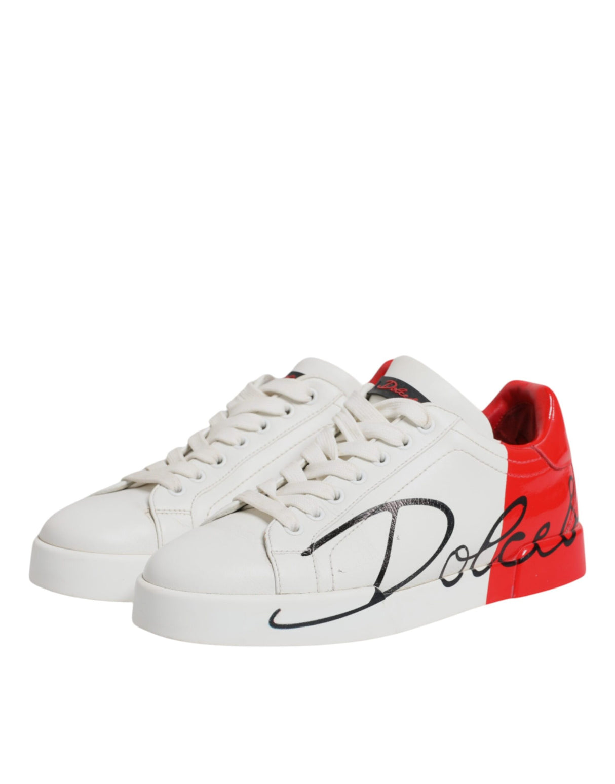 Dolce & Gabbana White Red Portofino Leather Sneakers Shoes