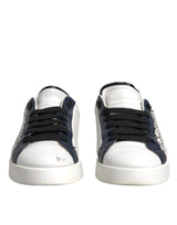 Dolce & Gabbana White Blue Leather Crown Milano Sneakers Shoes