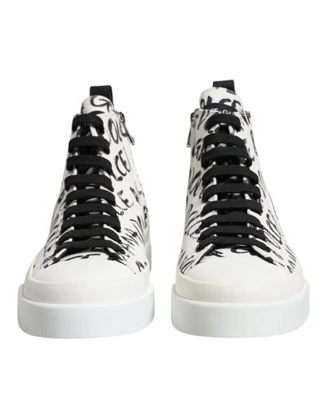 Dolce & Gabbana White Canvas Logo High Top Sneakers Shoes