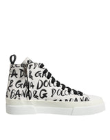 Dolce & Gabbana White Canvas Logo High Top Sneakers Shoes