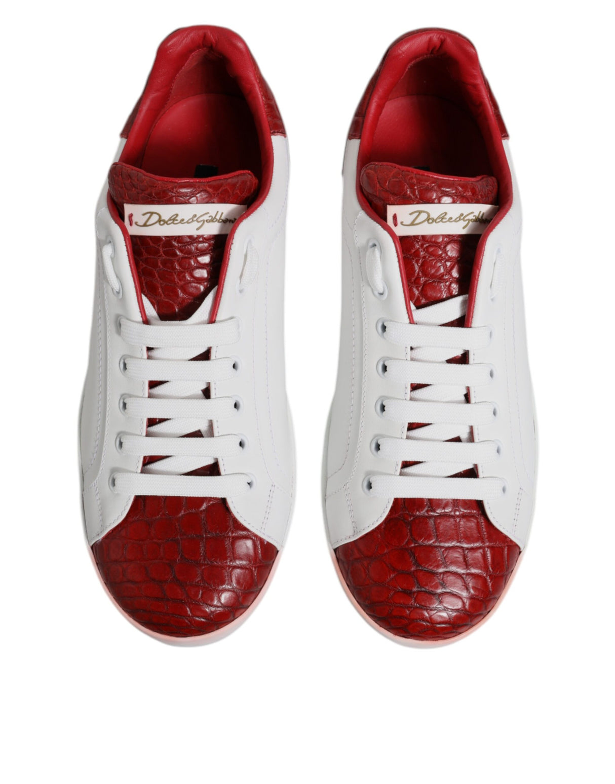 Dolce & Gabbana White Red Leather Logo Portofino Sneaker Shoes