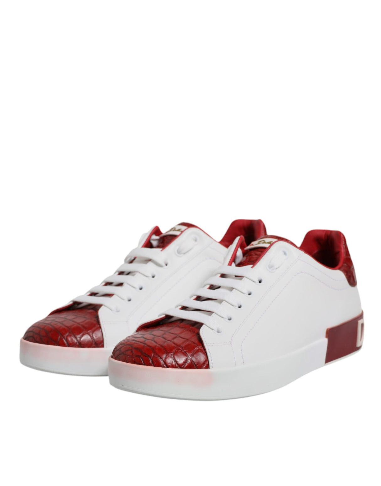 Dolce & Gabbana White Red Leather Logo Portofino Sneaker Shoes