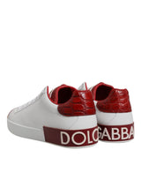 Dolce & Gabbana White Red Leather Logo Portofino Sneaker Shoes