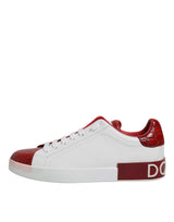 Dolce & Gabbana White Red Leather Logo Portofino Sneaker Shoes