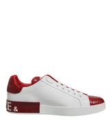 Dolce & Gabbana White Red Leather Logo Portofino Sneaker Shoes