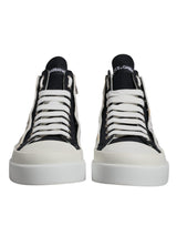 Dolce & Gabbana White Black Cotton High Top Sneakers Shoes