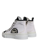 Dolce & Gabbana White Black Cotton High Top Sneakers Shoes