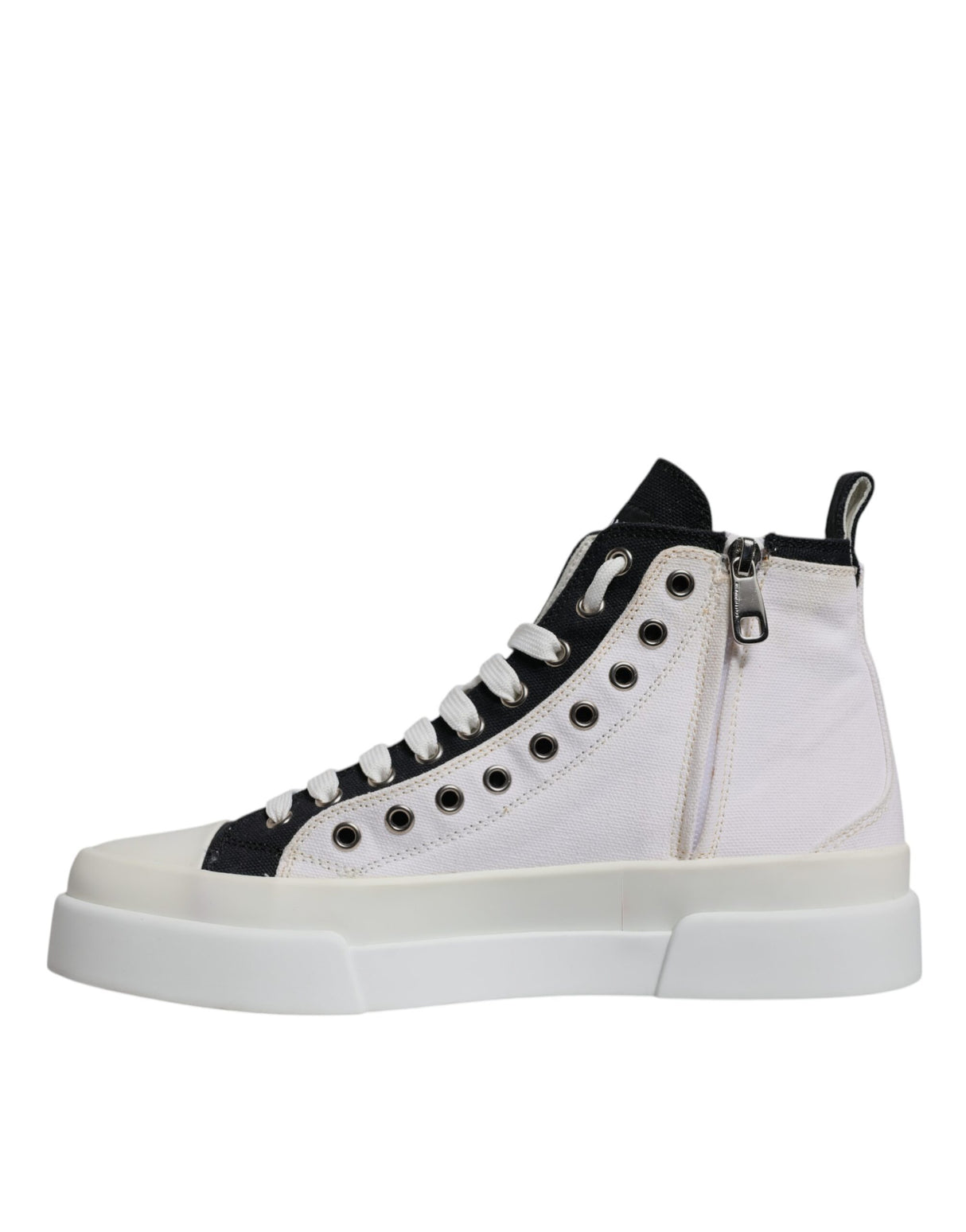 Dolce & Gabbana White Black Cotton High Top Sneakers Shoes