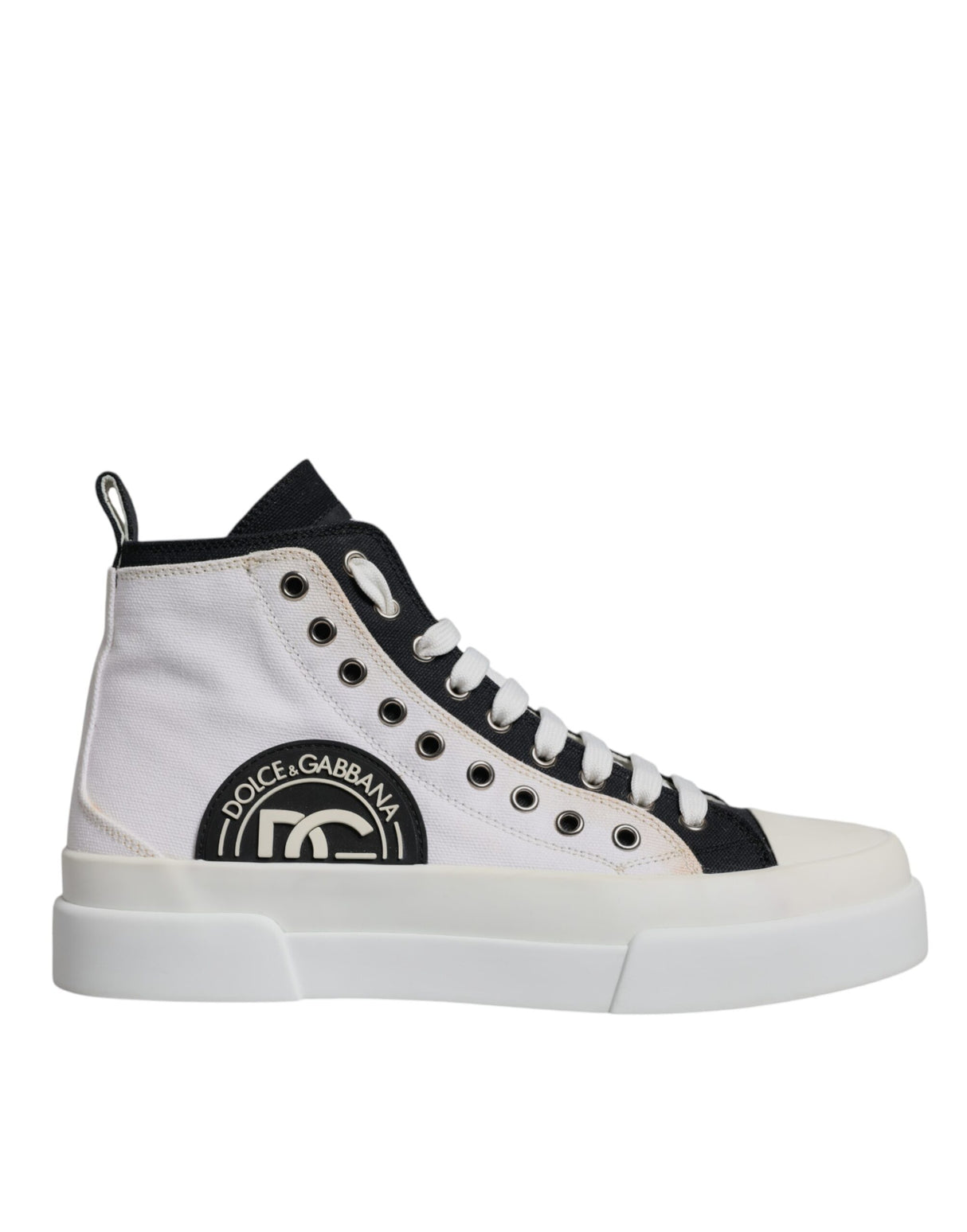 Dolce & Gabbana White Black Cotton High Top Sneakers Shoes